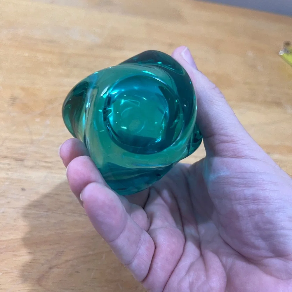 Vtg‎ Miloslav Klinger ZBS Green Art Glass Vase Mid Century Modern Czech 4.75
